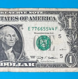 E 77665544 F : REPEATER / Descending Partial Ladder $1 One Dollar Bill - Picture 1 of 3