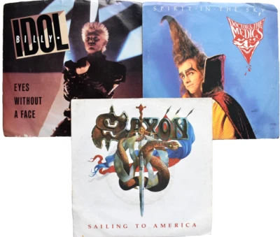LOT OF 3 7" RECORDS BILLY IDOL EYES SAXON DOCTOR & THE MEDICS SPIRIT IN SKY- - Image 1 of 4