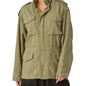 Vintage 90's Y2K Olive Green Military Style Utility Jacket Chore Coat Linen XL - Picture 1 of 14