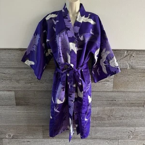 Kimono viola vibrante giapponese vintage con motivo gru - Foto 1 di 8
