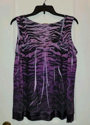 Camiseta sin mangas Oneworld negra y púrpura con estampado de tigre Y2k para mujer talla L Foto 1 de 4