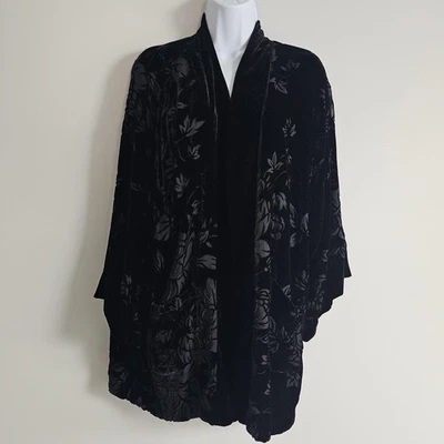 Johnny Was Love Silk Kimono Jacket Womens Large Black Burnout Velvet Reversible - Image 1 of 4