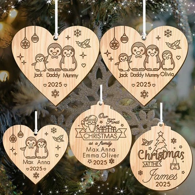 EDSG Personalised Christmas Bauble Customised Wooden Tree Decoration Family Gift 2024