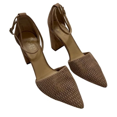 Franco Sarto Taupe Gamuza Perry Bomba Correa en el Tobillo Punta Bloque Tacones Talla 10 Foto 1 de 4