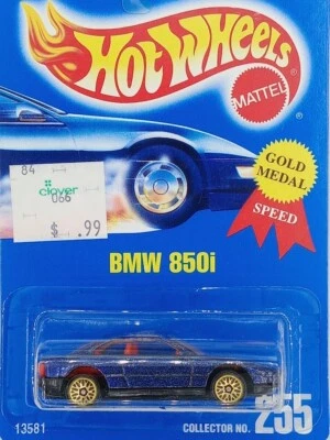 Tarjeta azul Hot Wheels #255 BMW 850i azul oscuro con ruedas doradas 3 velocidades escala 1:64 1991 Foto 1 de 3