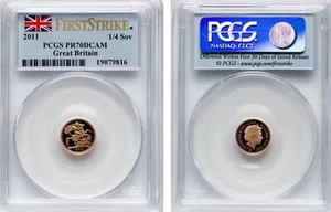 UK - GRAN BRETAÑA, ORO 1/4 SOBERANO 2011 - PCGS PR 70 DCAM, RARO9 - Imagen 1 de 1