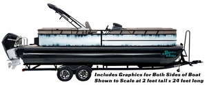 Black Spiked Border White Graphic Wrap Decal Vinyl Fishing Bass Pontoon Boat - Picture 1 of 1