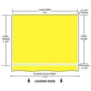 Thermal Transfer Labels-LD434Y, Yellow, 4 x 3", 1″ Core, 4″ O.D, 500 Labels/roll - Picture 1 of 2