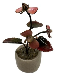 Escultura de Begonia rosa en maceta de cobre esmalte Bovano of Cheshire de colección 3 1/4" - Imagen 1 de 16