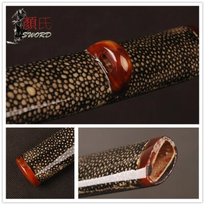 Funda de saya envuelta en piel de rayo con accesorios de cuerno de buey amarillo para espada katana japonesa Foto 1 de 4