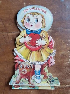 Ojos mecánicos de colección de 6" 1920-30 troquelados San Valentín para niñas y cachorros - Imagen 1 de 3