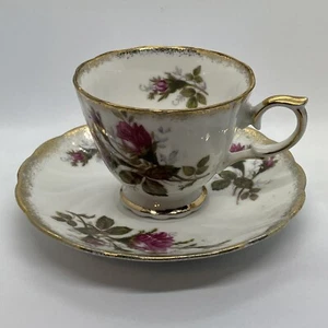 VTG Tea Cup Saucer Pedestal Bone China Floral Rose Granny Core Cottage Kitsch - Picture 1 of 16