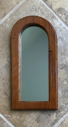 11"x 5.5" Vintage Hand Crafted 1979 Oak Wood Arch Framed Accent Wall Mirror Cover