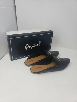 Mulas de piel de cocodrilo Qupid de cuero sintético negro estilo: remolino 187X talla: 8 nuevas en caja Foto 1 de 4