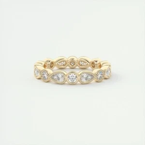 Delicate Bezel Set Round & Pear Cut Moissanite Full Eternity Women Wedding Band - Picture 1 of 10