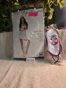 Disfraz de enfermera cabeza Leg Avenue para mujer de 3 piezas y extras, Halloween, blanco, talla M/L - Imagen 1 de 5