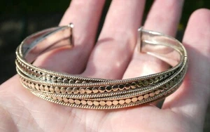 Brazalete Anna Beck de plata de ley dorado con diseño de tres capas 925 27 g 6,75 pulgadas - Imagen 1 de 15