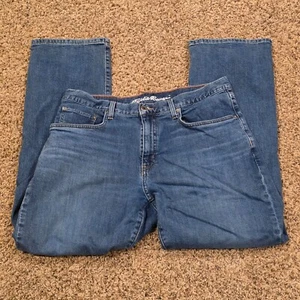 Eddie Bauer Mens 34x30 Blue Mid Rise Flat Front Modern Look Denim Jeans Flannel - Picture 1 of 8