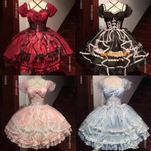STOCK Japanese Women Sweet Lolita Princess Bow High Waisted Ribbon Hot Dress - Picture 1 of 19