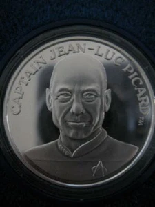 1- OZ.999 PROOF SILVER COIN STAR TREK JEAN LUC PICARD NEXT GENERATION +GOLD - Picture 1 of 12