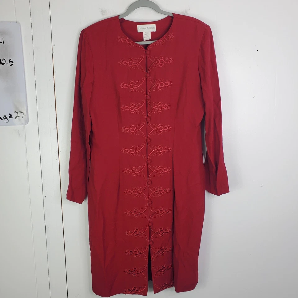 Casual Corner Vintage Overcoat Womens 12 Longline Red Retro Covered Buttons - Image 1 of 4