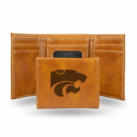 Kansas State K-State Wildcats Laser Engraved Brown Trifold Wallet Cover