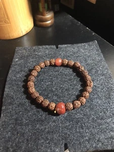 Vintage kleines Rudrasksha Bodhi Samen altes Achat buddhistisches Gebetsperlen Armband - Bild 1 von 5