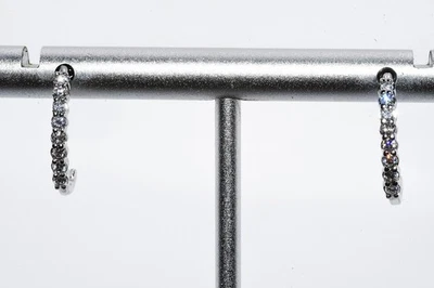 $700 .925 Sterling Silver .35CT Lab-Grown White Diamond Cluster J-Hoop Earrings - Image 1 of 4