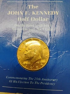 The JOHN F. KENNEDY Half Dollar Double Dated 1960-1985 Covered in Pure 24K Gold - Bild 1 von 2