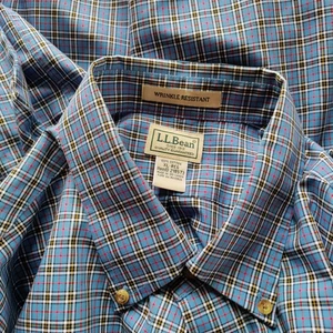 LL Bean Long Sleeve Button Dress Shirt Wrinkle Free Red Blue Checkered Men XL - Picture 1 of 12