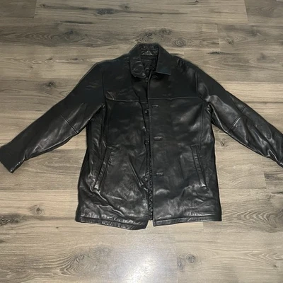 Chaqueta de cuero negra vintage para mujer Claiborne talla L cremallera completa bolsillos de longitud media Foto 1 de 4