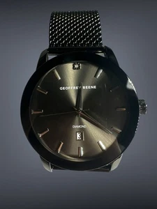 Montre Geoffrey Beene neuve 79 $ métal armé accent diamant noir GBA0001GU neuve sans boîte 43 mm - Photo 1/7