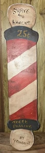 Hand Painted Wood Barber Pole Shave Haircut Vintage Handmade Folk Art Decor - Picture 1 of 10