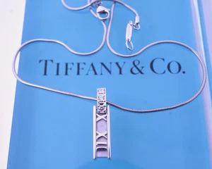 Tiffany & Co 18k White Gold Atlas Three Diamond Snake Chain Pendant Necklace - Picture 1 of 14