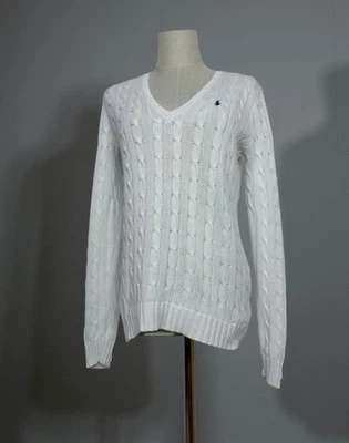 Suéter Ralph Lauren Deportivo Tejido con Cable Cuello en V Preppy Blanco Talla M Para Mujer Foto 1 de 4