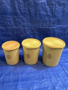 Tupperware Yellow Plastic Container Canister Nesting Set of Three #807 809 811 - Picture 1 of 7