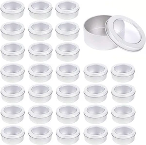 Metal Tin Cans - 2 Ounce Round Empty Containers with Clear Top for silver - Picture 1 of 7