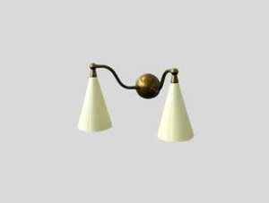 Applique italiana 2 luci metà secolo a forma di cono - finitura ottone grezzo antico - Foto 1 di 5