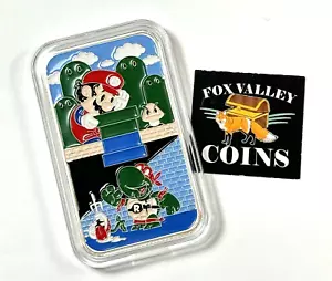 Barra de plata fina Super Mario Bros & Raphael TMNT 1 OZ coloreada .999 edición limitada - Imagen 1 de 2