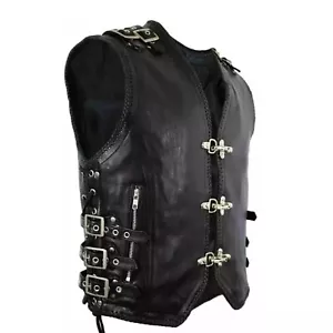 Men's Premium Heavy Duty Genuine Cowhide Biker Vest for Motorcycle Waistcoat - Picture 1 of 4