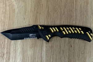 Ballistic Spring Assisted Combo Folding Tanto Knife Black & Gold A946 - Picture 1 of 4
