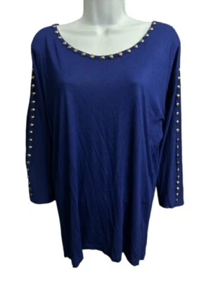 Top pequeño Design History azul profundo suave elástico mod recorte de cuentas mangas 3/4 altas-bajas Foto 1 de 4