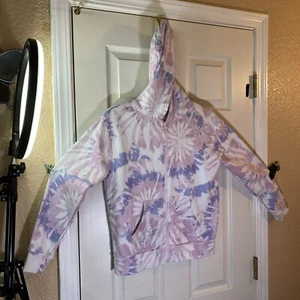 Butter Super Soft Girls L Large 14/16 Hoodie Full Zip Pockets Tie Dye Stars Fun - Picture 1 of 12