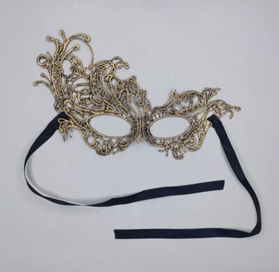 Gold Lacy Masquerade Mask Party Cosplay Halloween Accessory - Image 1 of 4