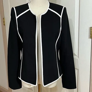 Kasper schwarzer Blazer vorne offen weißer Besatz Gr. 6 klassische Jacke minimalistisch - Bild 1 von 11