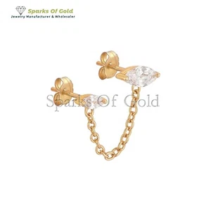 Pendientes de cadena de moissanita doble marquesa de oro amarillo de 14k joyería para mujer - Imagen 1 de 5