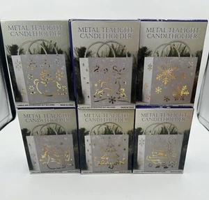 Set of 6 Metal Tealight Christmas Candleholders Never Used Boxed Holiday Costco - Picture 1 of 9