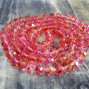 Spray Painted Glass, Faceted Rondelle, 8x6mm, Deep Pink, Approx 68 pce  - Imagen 1 de 2