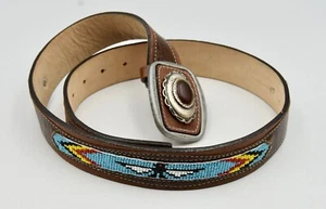 STREET AHEAD Beaded Western Leather Belt Embellished Buckle Size Small - Picture 1 of 8