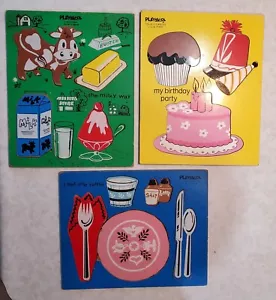 Lotto di 3 puzzle vassoio con cornice Playskool vintage - Foto 1 di 3